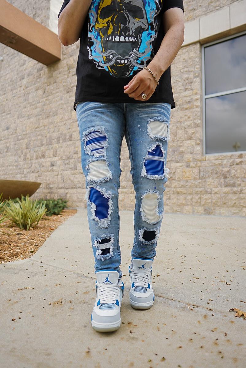 Griffin Distressed Patched Premium Stretch Denim