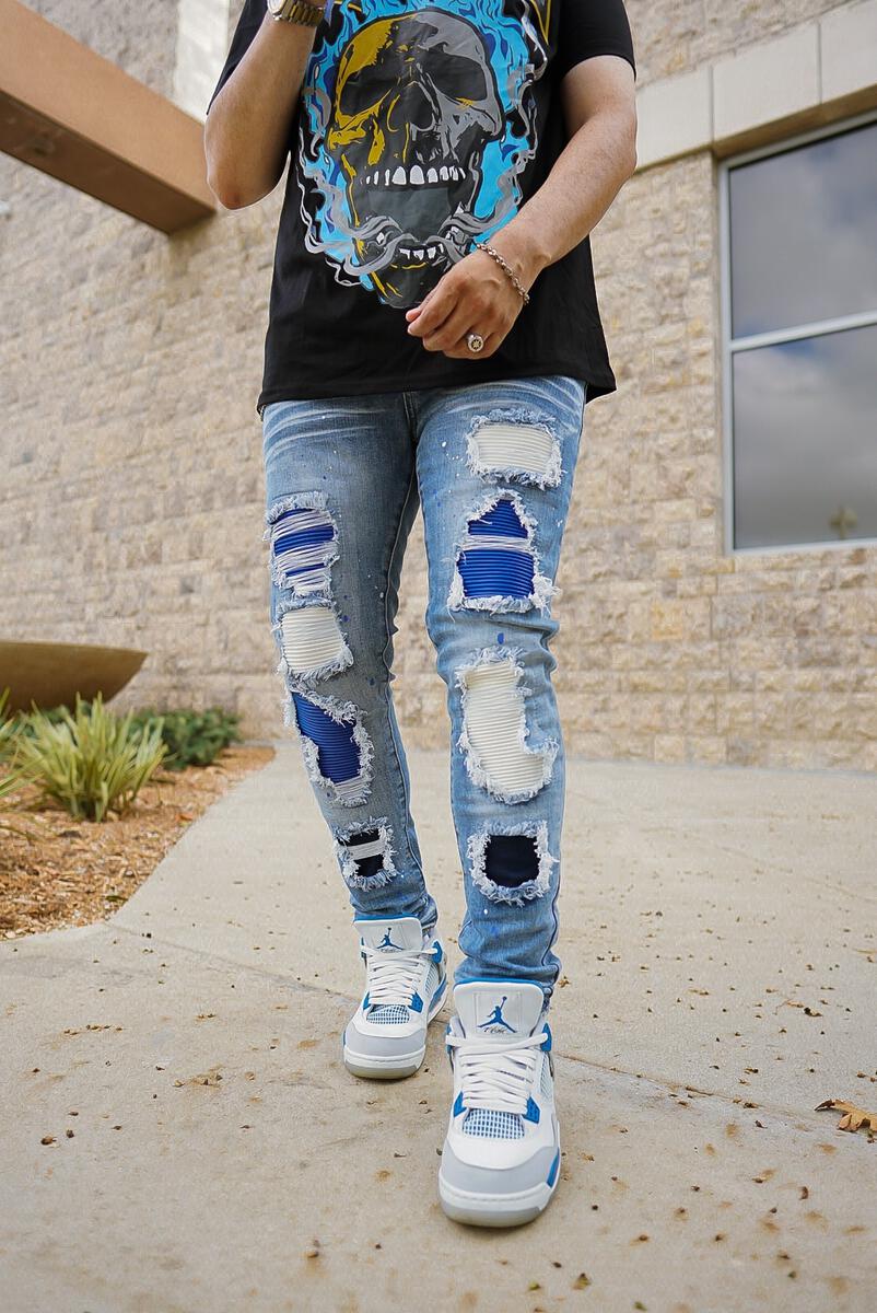 Griffin Distressed Patched Premium Stretch Denim