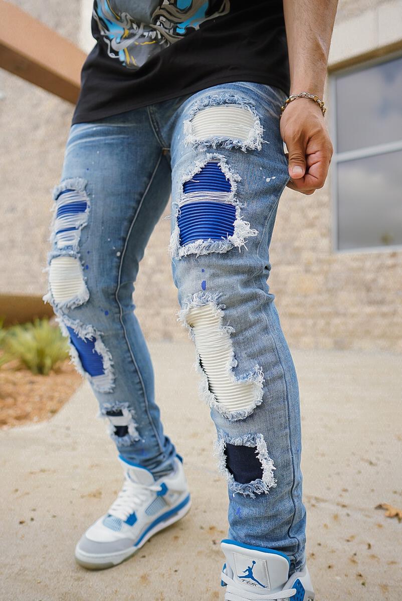 Griffin Distressed Patched Premium Stretch Denim