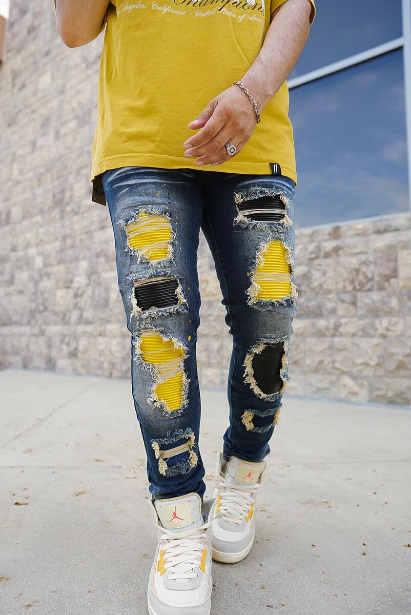 Griffin Distressed Patched Premium Stretch Denim